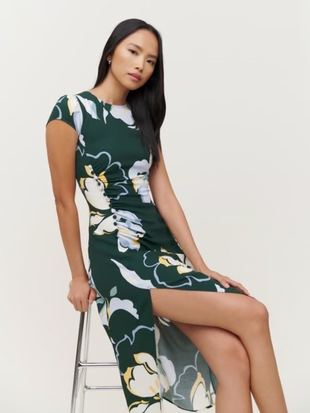 Reformation Frasier Floral Green Midi High Slit Dress size 12